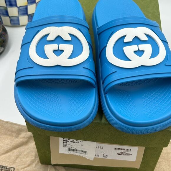 Men\'s Gucci interlocking G rubber Pool slides size 12 made in Italy main image 12